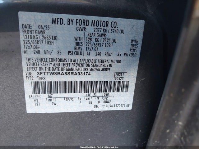 Ford Maverick Xl 2025 3FTTW8BA8SRA93174 Image 9