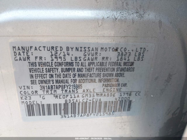 45962647 :رقم المزاد ، 3N1AB7AP8FY215985 vin ، 2015 Nissan Sentra S مزاد بيع