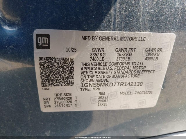 Продажа на аукционе авто 2026 Chevrolet Tahoe Ls, vin: 1GNS5MKD7TR142130, номер лота: 45962652