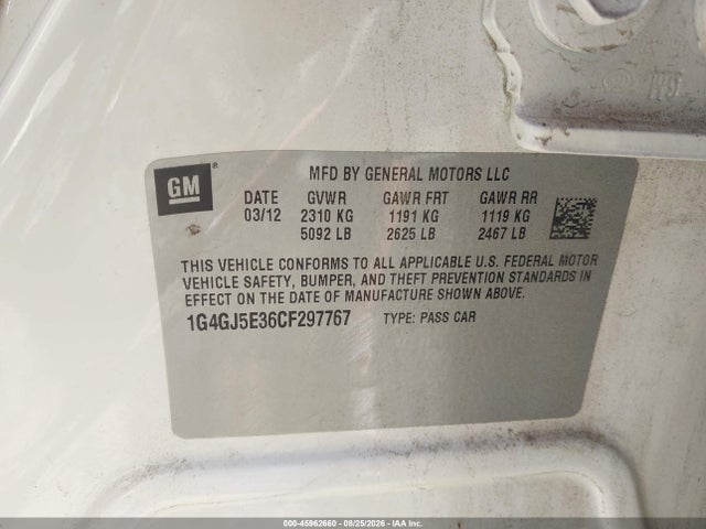 Продаж на аукціоні авто 2012 Buick Lacrosse Touring Group, vin: 1G4GJ5E36CF297767, номер лоту: 45962660