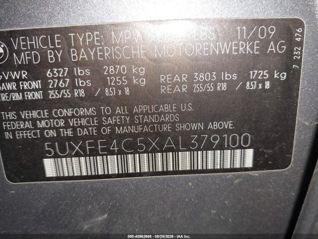 Продажа на аукционе авто 2010 Bmw X5 Xdrive30i, vin: 5UXFE4C5XAL379100, номер лота: 45962668