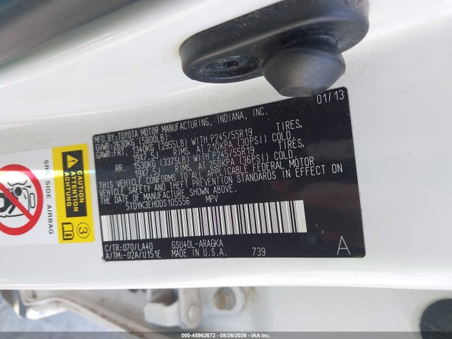 Продажа на аукционе авто 2013 Toyota Highlander Limited V6, vin: 5TDYK3EH0DS105556, номер лота: 45962672