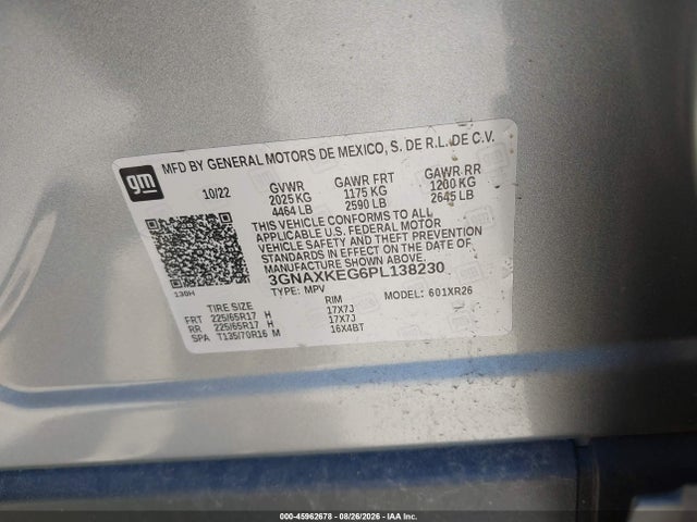 Продаж на аукціоні авто 2023 Chevrolet Equinox Fwd Lt, vin: 3GNAXKEG6PL138230, номер лоту: 45962678
