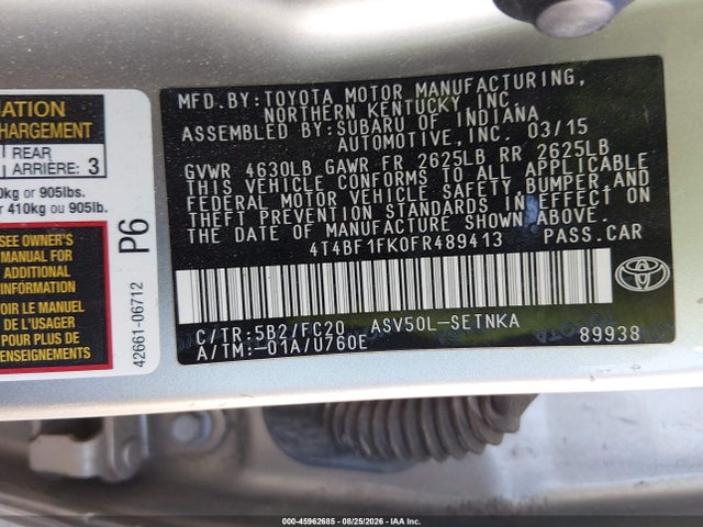Продаж на аукціоні авто 2015 Toyota Camry Le, vin: 4T4BF1FK0FR489413, номер лоту: 45962685