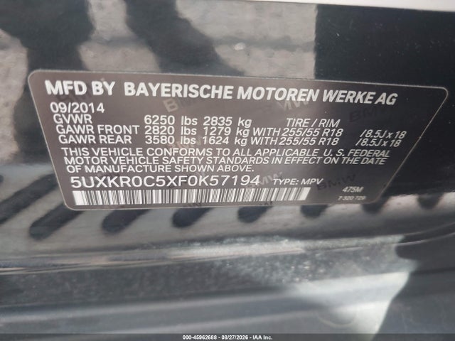 Продажа на аукционе авто 2015 Bmw X5 Xdrive35i, vin: 5UXKR0C5XF0K57194, номер лота: 45962688