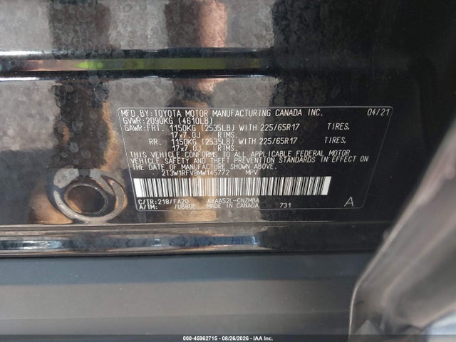 Продаж на аукціоні авто 2021 Toyota Rav4 Xle, vin: 2T3W1RFV8MW145772, номер лоту: 45962715
