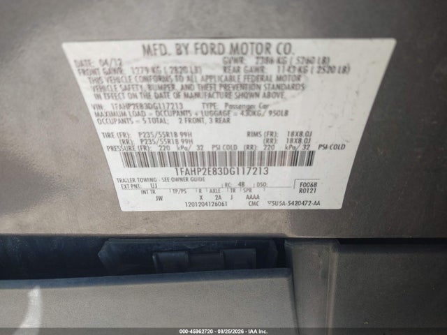Продаж на аукціоні авто 2013 Ford Taurus Sel, vin: 1FAHP2E83DG117213, номер лоту: 45962720