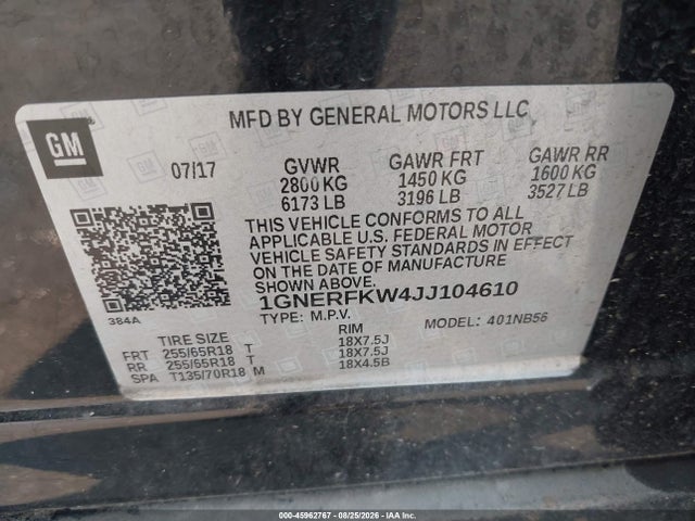 Aukcja sprzedaży 2018 Chevrolet Traverse Ls, vin: 1GNERFKW4JJ104610, numer aukcji: 45962767