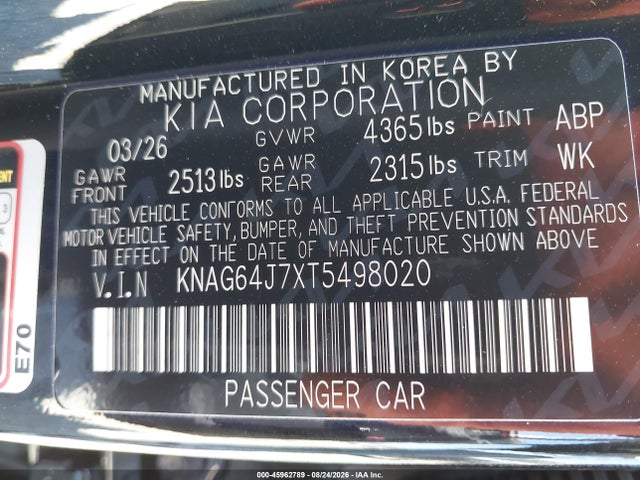 Продаж на аукціоні авто 2026 Kia K5 Gt-line Fwd, vin: KNAG64J7XT5498020, номер лоту: 45962789