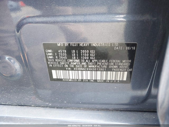 Продаж на аукціоні авто 2017 Subaru Legacy 2.5i Premium, vin: 4S3BNAC6XH3013901, номер лоту: 45962792
