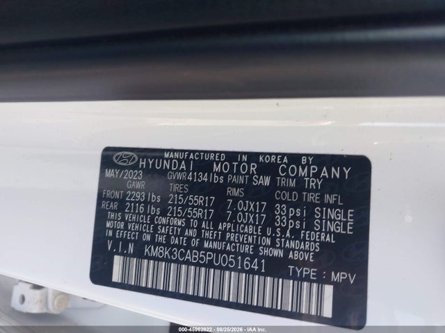 45962822 :رقم المزاد ، KM8K3CAB5PU051641 vin ، 2023 Hyundai Kona Sel مزاد بيع