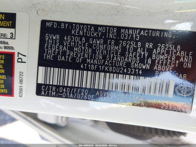 Aukcja sprzedaży 2013 Toyota Camry Se, vin: 4T1BF1FK8DU243314, numer aukcji: 45962838