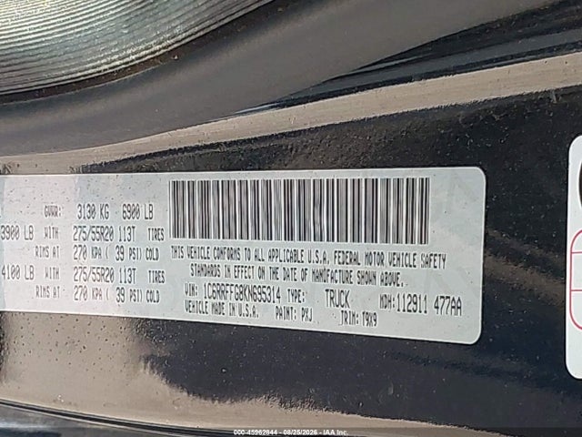Продаж на аукціоні авто 2019 Ram 1500 Big Horn/lone Star  4x4 5'7 Box, vin: 1C6RRFFG8KN695314, номер лоту: 45962844