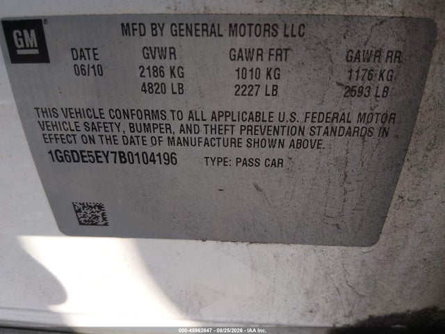 45962847 :رقم المزاد ، 1G6DE5EY7B0104196 vin ، 2011 Cadillac Cts Luxury مزاد بيع
