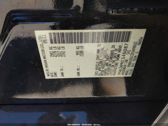 Auction sale of the 2012 Nissan Altima 2.5 S, vin: 1N4AL2AP4CC146087, lot number: 45962852