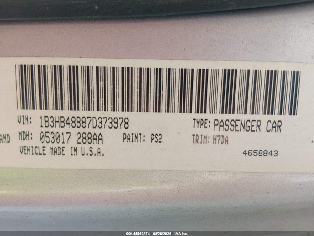 Aukcja sprzedaży 2007 Dodge Caliber Sxt, vin: 1B3HB48B87D373978, numer aukcji: 45962874
