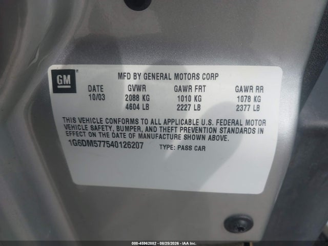 Продаж на аукціоні авто 2004 Cadillac Cts Standard, vin: 1G6DM577540126207, номер лоту: 45962882