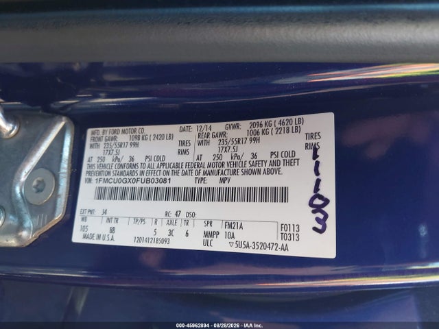 Продаж на аукціоні авто 2015 Ford Escape Se, vin: 1FMCU0GX0FUB03081, номер лоту: 45962894