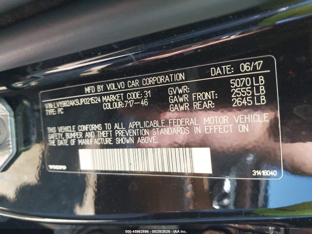 Aukcja sprzedaży 2018 Volvo S90 T5 Momentum, vin: LVY982AK9JP021524, numer aukcji: 45962896