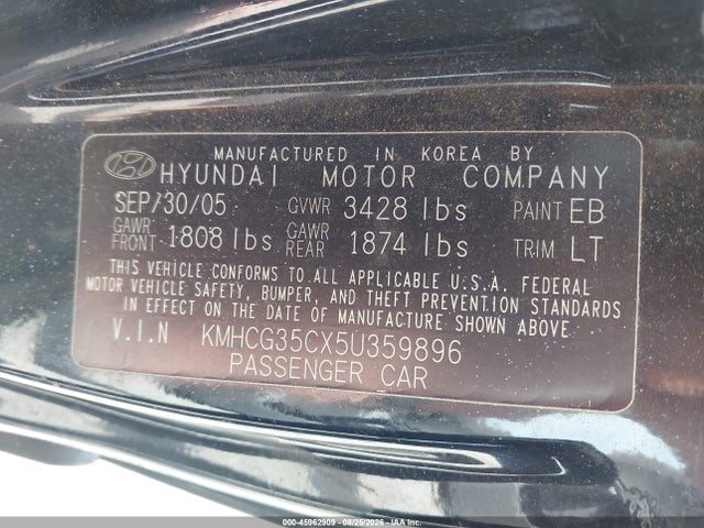 2005 Hyundai Accent Gls/gt მანქანა იყიდება აუქციონზე, vin: KMHCG35CX5U359896, აუქციონის ნომერი: 45962909