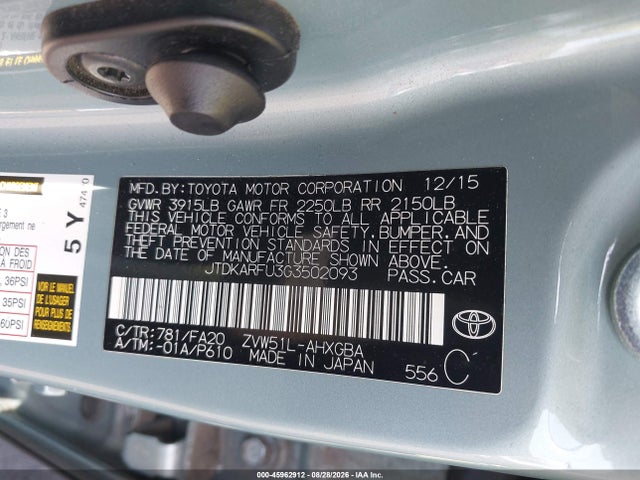 Toyota Prius Three 2016 JTDKARFU3G3502093 Image 9
