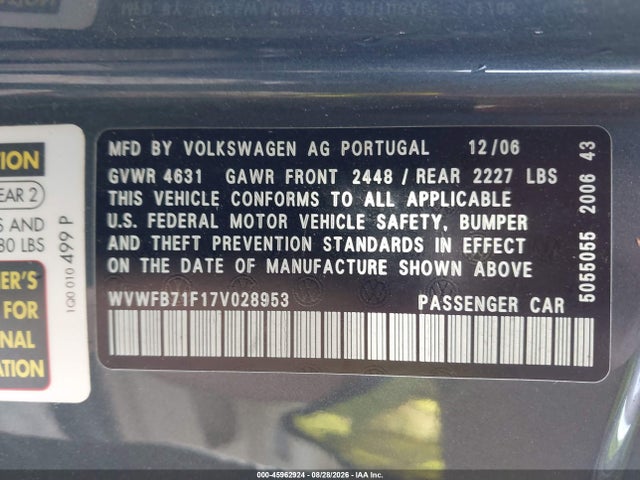 Aukcja sprzedaży 2007 Volkswagen Eos 3.2l, vin: WVWFB71F17V028953, numer aukcji: 45962924