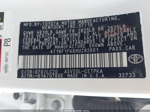 4T1BF1FK6HU292601 Toyota CAMRY XSE