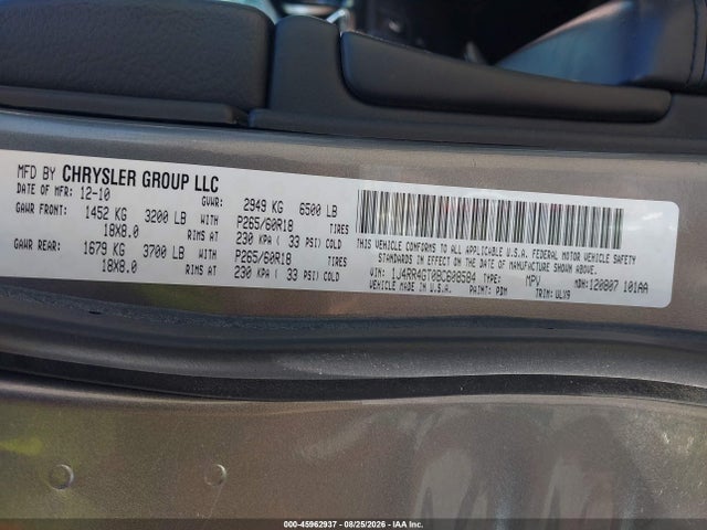 45962937 :رقم المزاد ، 1J4RR4GT0BC608584 vin ، 2011 Jeep Grand Cherokee Laredo مزاد بيع