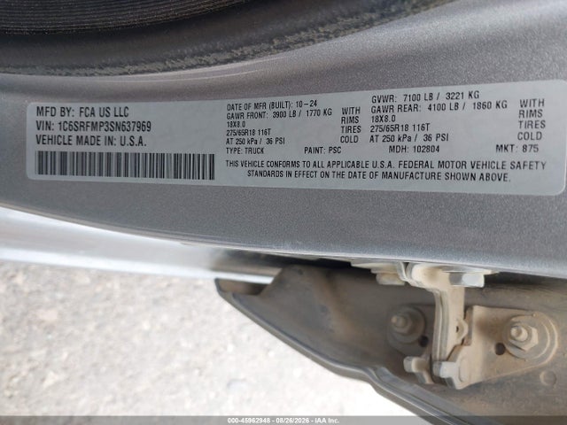 Продаж на аукціоні авто 2025 Ram 1500 Big Horn  4x4 6'4 Box, vin: 1C6SRFMP3SN637969, номер лоту: 45962948
