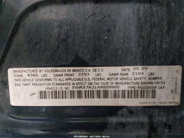 2010 Volkswagen Jetta Se მანქანა იყიდება აუქციონზე, vin: 3VWRX7AJ1AM028985, აუქციონის ნომერი: 45962980