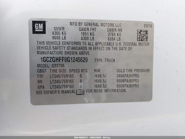2016 Chevrolet Express 3500 Work Van მანქანა იყიდება აუქციონზე, vin: 1GCZGHFF8G1245629, აუქციონის ნომერი: 45963011