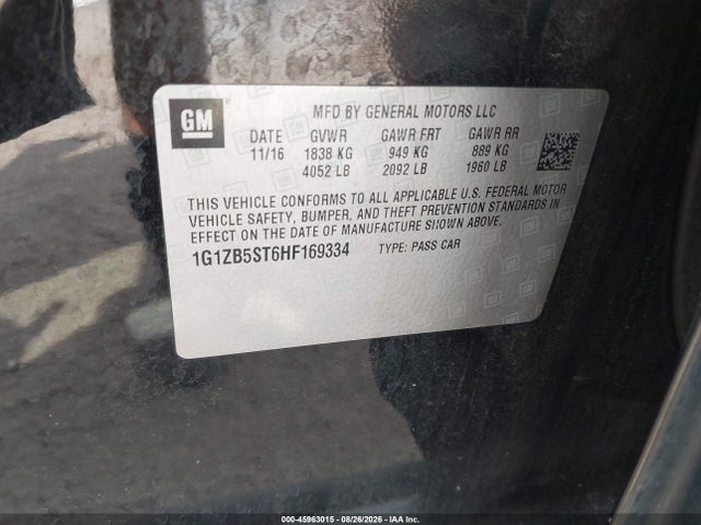 2017 Chevrolet Malibu Ls მანქანა იყიდება აუქციონზე, vin: 1G1ZB5ST6HF169334, აუქციონის ნომერი: 45963015