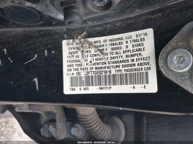 45963018 :رقم المزاد ، 19XFC2F77GE021656 vin ، 2016 Honda Civic Ex مزاد بيع