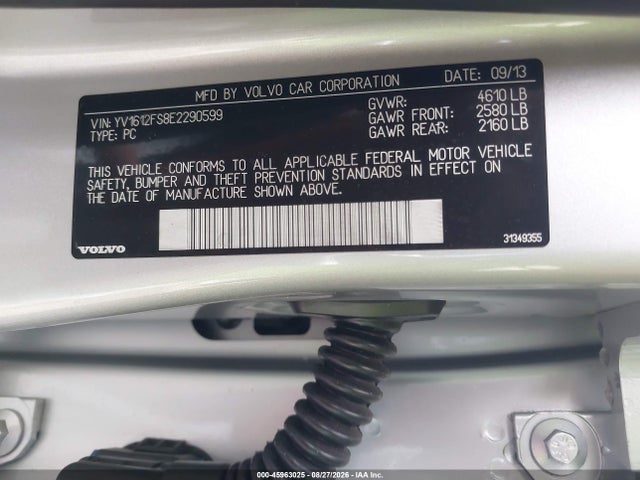 Aukcja sprzedaży 2014 Volvo S60 T5, vin: YV1612FS8E2290599, numer aukcji: 45963025