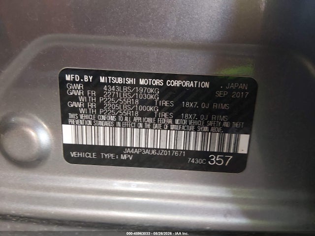 Продажа на аукционе авто 2018 Mitsubishi Outlander Sport 2.0 Es, vin: JA4AP3AU6JZ017671, номер лота: 45963033