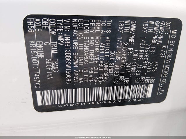 Aukcja sprzedaży 2025 Nissan Rogue Sv Intelligent Awd, vin: JN8BT3BB6SW150893, numer aukcji: 45963056
