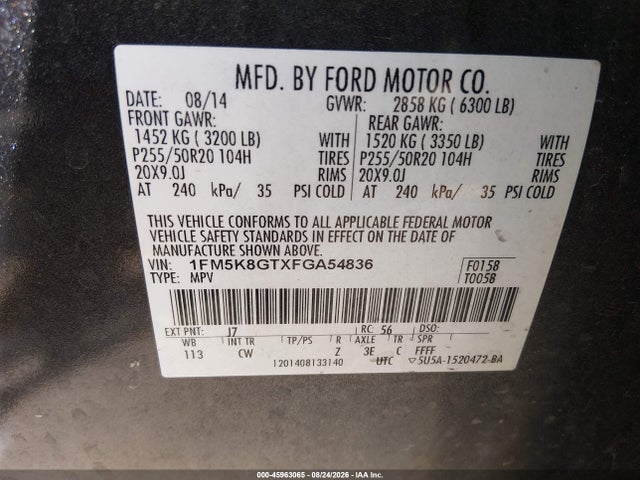 1FM5K8GTXFGA54836 Ford EXPLORER SPORT