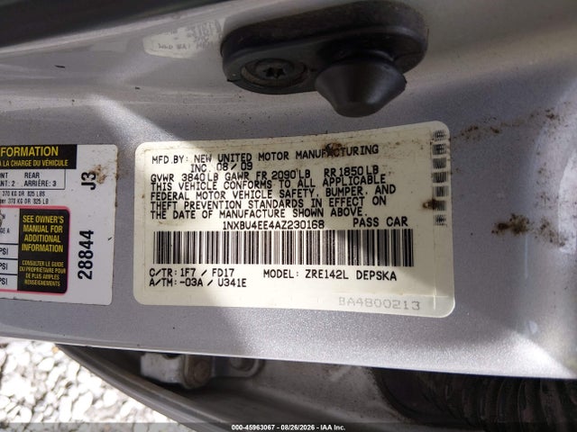 2010 Toyota Corolla S მანქანა იყიდება აუქციონზე, vin: 1NXBU4EE4AZ230168, აუქციონის ნომერი: 45963067