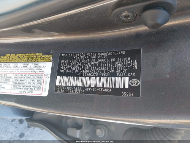 Продажа на аукционе авто 2007 Toyota Camry Le, vin: 4T1BE46K37U118634, номер лота: 45963069
