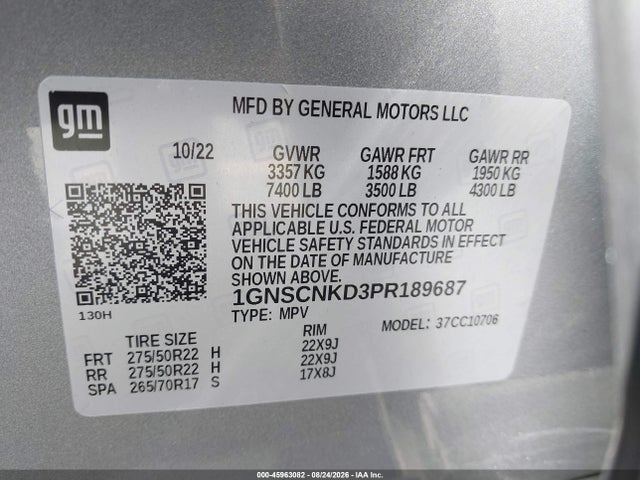 1GNSCNKD3PR189687 Chevrolet Tahoe 2wd Lt