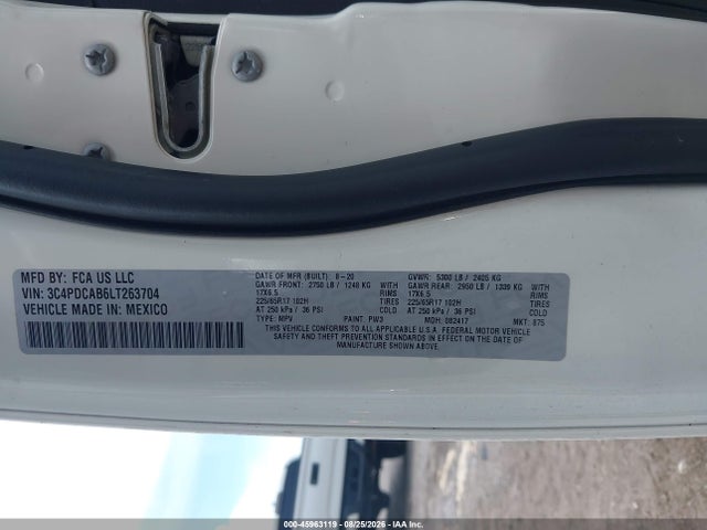 Продажа на аукционе авто 2020 Dodge Journey Se Value, vin: 3C4PDCAB6LT263704, номер лота: 45963119