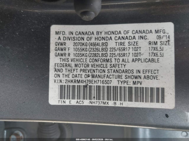 Aukcja sprzedaży 2014 Honda Cr-v Ex-l, vin: 2HKRM4H79EH716507, numer aukcji: 45963148