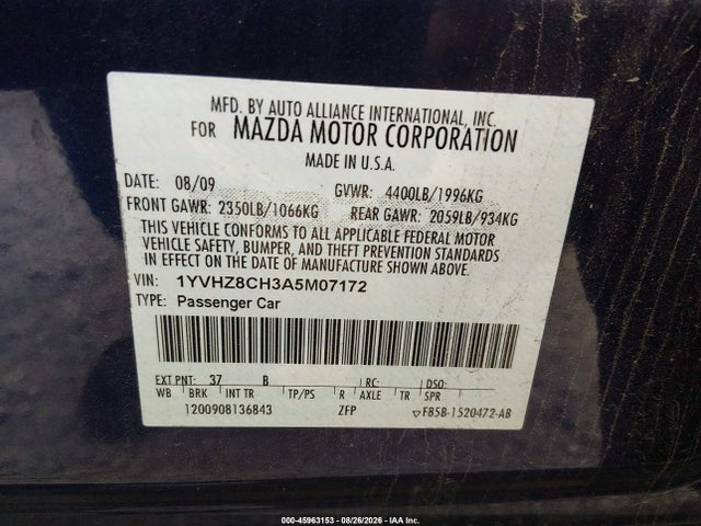 Продажа на аукционе авто 2010 Mazda Mazda6 I Touring, vin: 1YVHZ8CH3A5M07172, номер лота: 45963153