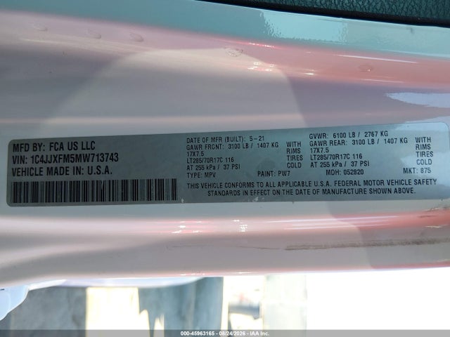 2021 Jeep Wrangler Unlimited Rubicon 4x4 მანქანა იყიდება აუქციონზე, vin: 1C4JJXFM5MW713743, აუქციონის ნომერი: 45963165
