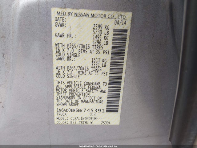 1N6AD0ER6EN745391 Nissan FRONTIER S