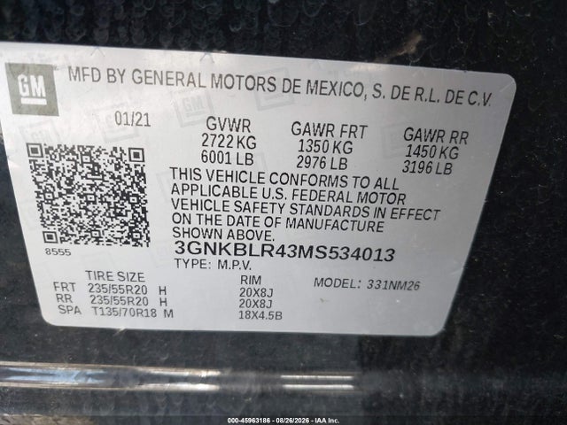2021 Chevrolet Blazer Awd Premier მანქანა იყიდება აუქციონზე, vin: 3GNKBLR43MS534013, აუქციონის ნომერი: 45963186