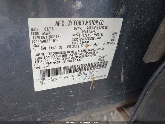 Aukcja sprzedaży 2018 Ford Edge Se, vin: 2FMPK3G96JBB96147, numer aukcji: 45963187