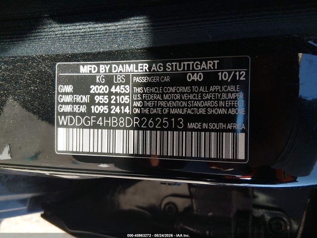 Aukcja sprzedaży 2013 Mercedes-benz C 250 Sport, vin: WDDGF4HB8DR262513, numer aukcji: 45963272