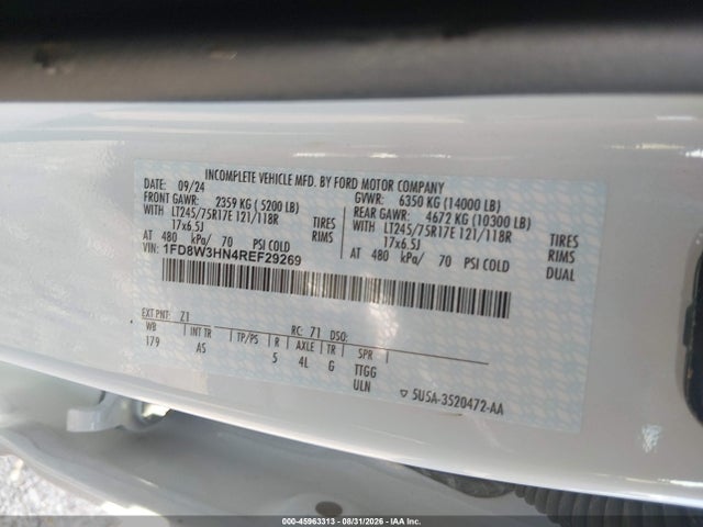 45963313 :رقم المزاد ، 1FD8W3HN4REF29269 vin ، 2024 Ford F-350 Chassis Xl مزاد بيع