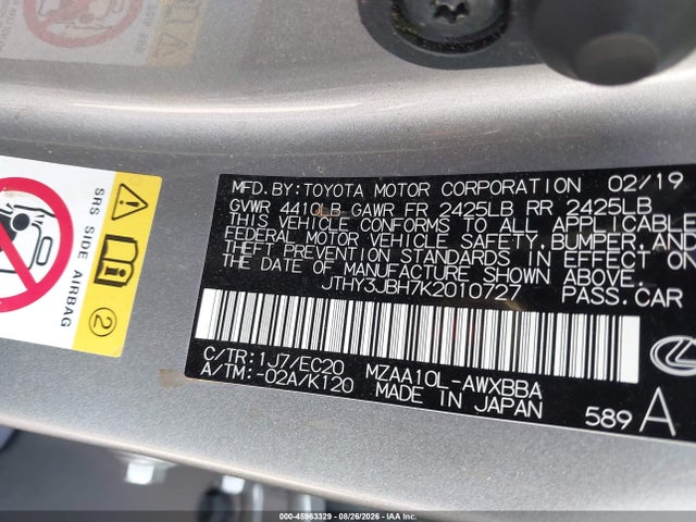 Продажа на аукционе авто 2019 Lexus Ux 200, vin: JTHY3JBH7K2010727, номер лота: 45963329